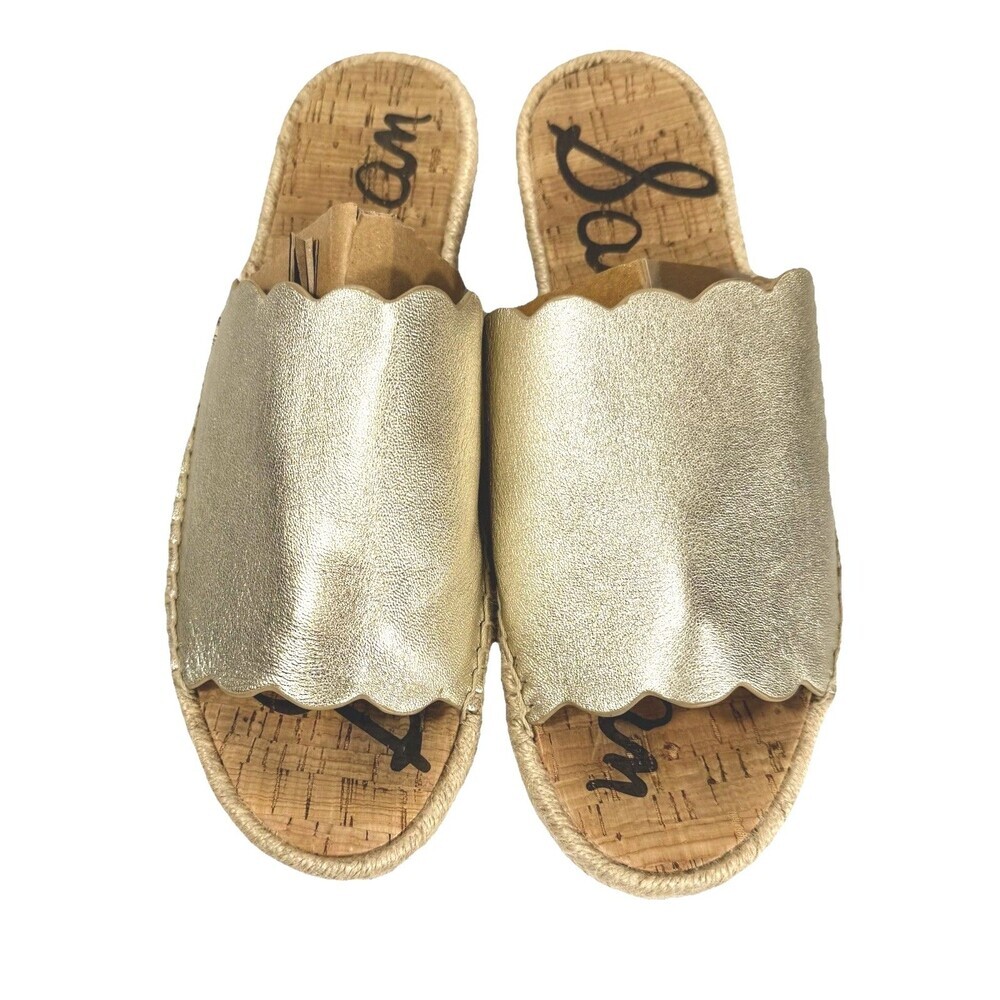Sam Edelman Andy Leather Espadrille Slide Sandals Gold Scallop Women 11 - Picture 9 of 9
